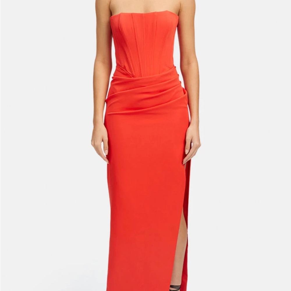 Bardot SAIRA MIDI DRESS - red/orange, strapless corset top
